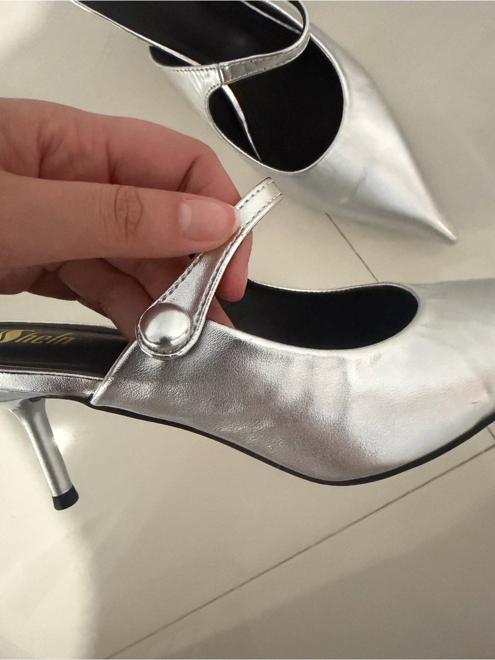 SHEIN Metallic Silver Pointed Mary Jane Kitten Heels - Picture 7 of 7